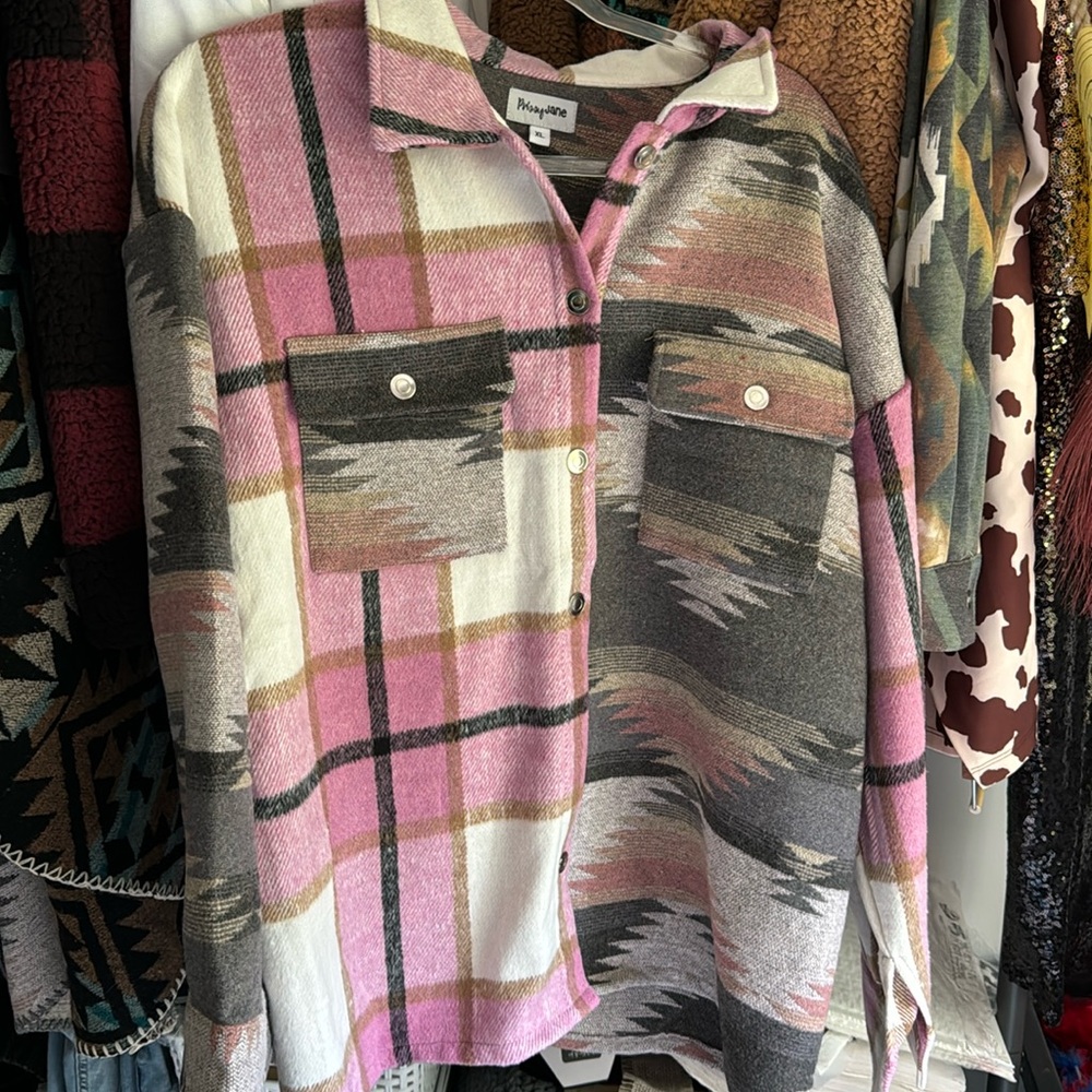 PrissyJane Pink Aztec Shacket